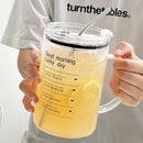 Ljojo 1000ML Glass Measuring Cup with Lid and Straw Handle for Home Drinkware