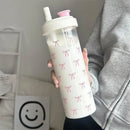 Ljojo 500/850ML Pink Bow Straw Water Bottle Cute Coffee Bubble Milk Tea Cup