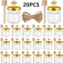 Ljojo Mini Glass Honey Jar with Wood Dipper and Bee Pendants