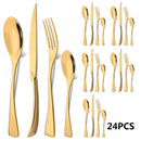 Ljojo 24Pcs Black Stainless Steel Flatware Set Steak Knife Fork Spoon Teaspoon Cutlery