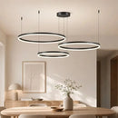 LED Black Gold Chandelier Circle Hanging Pendant Lamp for Living Dining Ceiling by Ljojo