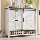 Ljojo™ Farmhouse Shoe Storage: 2 Flip Drawers, Sliding Door, 4-Tier Shelves
