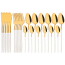 Ljojo 24-Piece Stainless Steel Dinnerware Set White Silver Flatware Tableware Kit