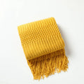 Ljojo Luxury Caramel Knitted Throw Blanket with Wave Tassels