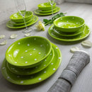 Ljojo Lime Green Polka Dot Ceramic Dinnerware Set for 4