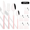 Ljojo 24Pcs Pink Gold Stainless Steel Cutlery Set - Western Flatware Tableware