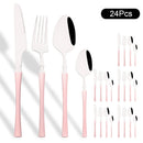 Ljojo 24Pcs Pink Gold Stainless Steel Cutlery Set - Western Flatware Tableware