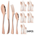 Ljojo 24Pcs Black Stainless Steel Flatware Set Steak Knife Fork Spoon Teaspoon Cutlery