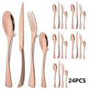 Ljojo 24Pcs Black Stainless Steel Flatware Set Steak Knife Fork Spoon Teaspoon Cutlery