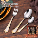 Ljojo 18Pcs Stainless Steel Cutlery Set in Gold Finish with Elegant Matte Handle