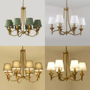 Ljojo Green Fabric Lampshade Copper Iron LED Pendant Light Chandelier for Home Decoration