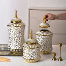 Ljojo™ Ceramic Storage Jar & Vase: White Gold Luxury Decor & Flower Arrangement
