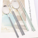 Ljojo 12-Piece Green Handle Stainless Steel Dinnerware Set chopsticks spoons flatware