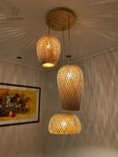 GEW Classic HandWoven Bamboo Lantern Pendant Lamp by Ljojo - Natural Rattan Wicker Chandelier Lighting.