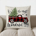 Ljojo Merry Christmas Plaid Trees Pillow Cover for Sofa, Bedroom, Car