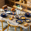 Ljojo 16-Piece Blue Relief Reactive Glaze Ceramic Dinnerware Set