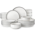Ljojo 24/48-Piece Black Rim Porcelain Dinnerware Set for 6/12 - Plates/Bowls Service