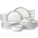 Ljojo 24/48-Piece Black Rim Porcelain Dinnerware Set for 6/12 - Plates/Bowls Service