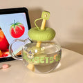 Cute Bear Glass Cup Aesthetic Tumbler With Lid and Straw for Coffee Tea Juice - Ljojo