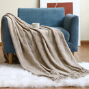 Ljojo Luxury Caramel Knitted Throw Blanket with Wave Tassels