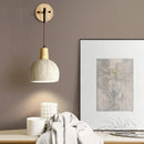 Ljojo LED Pull Chain Wall Sconce Cement Shade Wood Stair Light