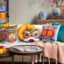 Ljojo 3D Lion Embroidery Velvet Tufted Cushion Pillow for Sofa, Home Decor