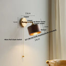Ljojo LED Walnut Wood Wall Lamp Sconce, Modern Japanese Style, Pull Chain Switch