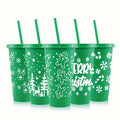 Ljojo 24oz Christmas Plastic Cup with Straw and Lid for Santa Parties