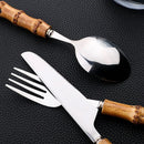 Ljojo 24Pcs Stainless Steel Bamboo Handle Cutlery Set Dinnerware Flatware