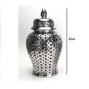 Ljojo™ Gold Ceramic Temple Jar with Lid, Home Decorative Vase, Hollow Storage Jar