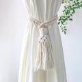Wooden Bead Curtain Tiebacks by Ljojo™ - Boho Macrame Holdbacks with Cotton Rope