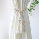 Wooden Bead Curtain Tiebacks by Ljojo™ - Boho Macrame Holdbacks with Cotton Rope
