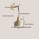 Ljojo LED Pull Chain Wall Sconce Cement Shade Wood Stair Light