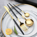 Ljojo 36pc Black Gold Stainless Steel Cutlery Set - Western Tableware Flatware