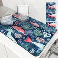 Ljojo Marine Whales Desk Drain Pad, Heat Resistant Non-slip Kitchen Drying Mat