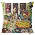 Cute Cat Pattern Linen Cushion Cover by Ljojo for Home Decor