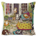 Cute Cat Pattern Linen Cushion Cover by Ljojo for Home Decor