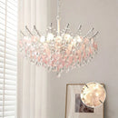 French Medieval Pink Shell Crystal Led Chandeliers Romantic Living Room Decor Pendant Lights