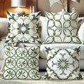 Bohemian Velvet Floral Throw Pillow Covers - Ljojo Green & White Decorative Cases