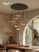 Ljojo Walnut Color Leaf Multi-head Chandelier Retro Style for Living Room & Restaurant