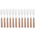 Ljojo 12Pcs Wood Handle Silver Forks Set, Stainless Steel Flatware Dinnerware