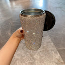 Ljojo 12oz Rhinestone Stainless Steel Thermal Tumbler Mug with Handle