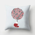 Fox and Bird Polyester Pillowcase by Ljojo: Cartoon Landscape Cushion Cover for Sofa