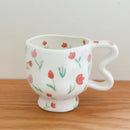 Hand-Painted Tulip Flower Pattern Ceramic Mug by Ljojo - High-Footed Cup