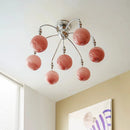 Nordic Pink Glass Ball LED Chandelier for Living Room by Ljojo