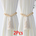 Wooden Bead Curtain Tiebacks by Ljojo™ - Boho Macrame Holdbacks with Cotton Rope