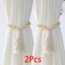 Wooden Bead Curtain Tiebacks by Ljojo™ - Boho Macrame Holdbacks with Cotton Rope