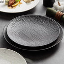 Ljojo Matte Stone Patterned Ceramic Steak Dessert Sushi Salad Plate - Round Shallow Specialty Tableware
