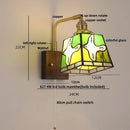 Ljojo LED Walnut Wood Wall Light Amber Glass Stair Sconce with Pull Chain Switch
