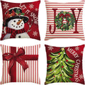 Ljojo Merry Christmas Red Stripes Joy Throw Pillow Cover Snow Gift Box